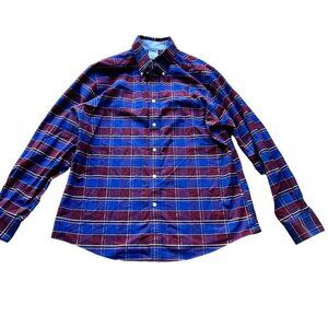 Preppy Plaid Y2K Non-Iron Brooks Brothers L Regent Blue Burgundy Button Shirt